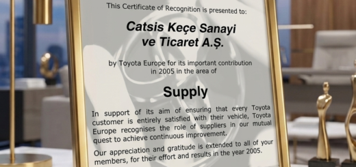 CATSİS'in 2005 yılında Toyota Europe tarafından tedarik alanındaki katkısı için aldığı Certificate of Recognition